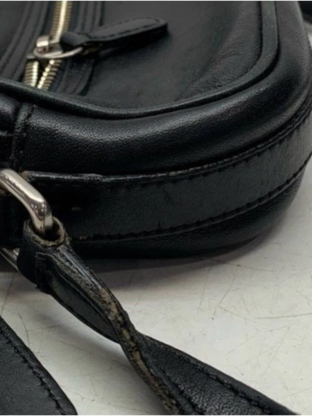 Coach Black Leather Crossbody Bag with Silver Zipper